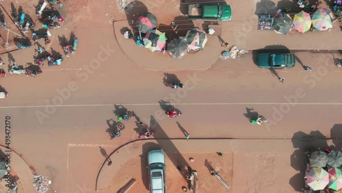 top-down aerial shot of the main street in Ganta, Liberia photo