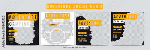 Adventure camping social media post template bundle. Camping social media web banner set