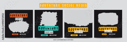 Adventure camping social media post template bundle. Camping social media web banner set