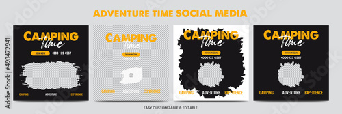 Adventure camping time social media post template bundle. Camping social media web banner set