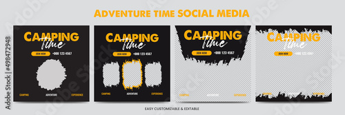 Adventure camping time social media post template bundle. Camping social media web banner set
