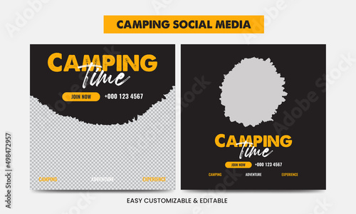 Adventure camping time social media post template bundle. Camping social media web banner set