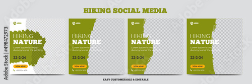 Hiking nature social media post template bundle. Hiking social media web banner set