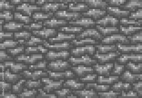 Cubic grey rock stone blocks of rubble or gravel cobble, vector pixel cubic pattern background. 8bit ground level of craft rock stones and gray rubble gravel cubes, computer game bricks pattern