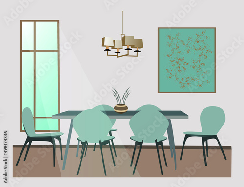 Elegant dining room with tables and chairs with light colors