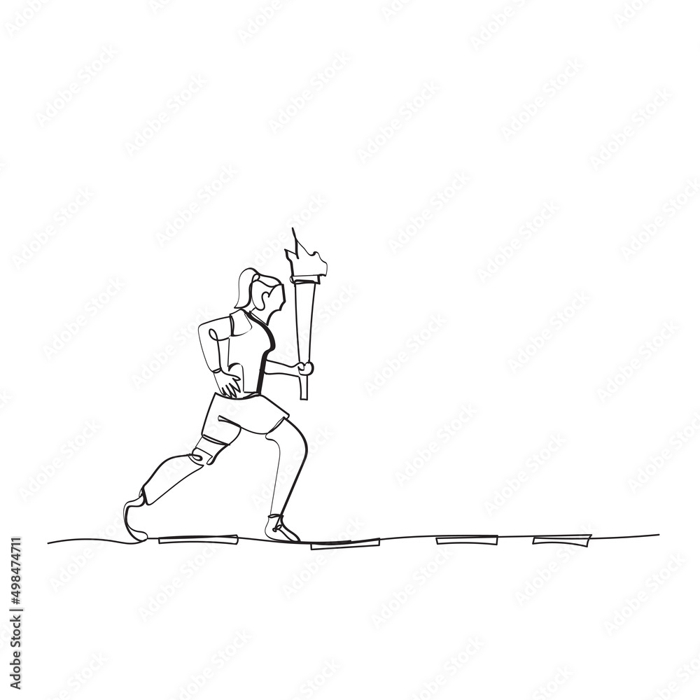Continuous line drawing. world handicapped sports day with running illustration icon vector