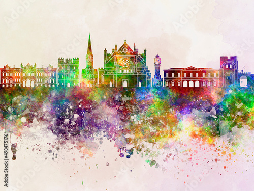 Exeter skyline in watercolor background