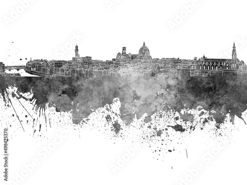 Florence skyline in black watercolor on white background