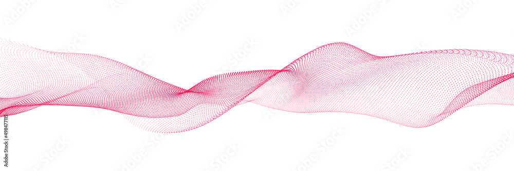 Abstract dynamic smooth wave. Sound wave concept. Futuristic particle flow on a white background. Digital impulse equalizer technology. Vector illustration.