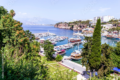 beautiful view from Kaleici castle  Antalya. blue sky and sea. boats are sailing