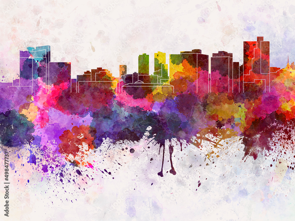 Fototapeta premium Fort Worth skyline in watercolor