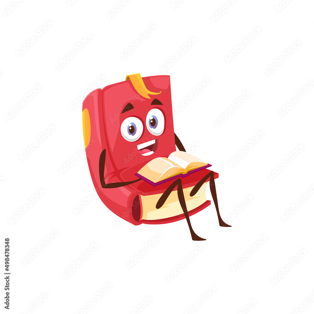 Red book in hard cover happy emoticon isolated fairytale textbook in hardcover, bestseller cartoon character, reading hobby. Vector literature, library or bookshop encyclopedia, emoji emoticon Red book in hard cover happy emoticon isolated fairytale textbook in hardcover, bestseller cartoon character, reading hobby. Vector literature, library or bookshop encyclopedia, emoji emoticon