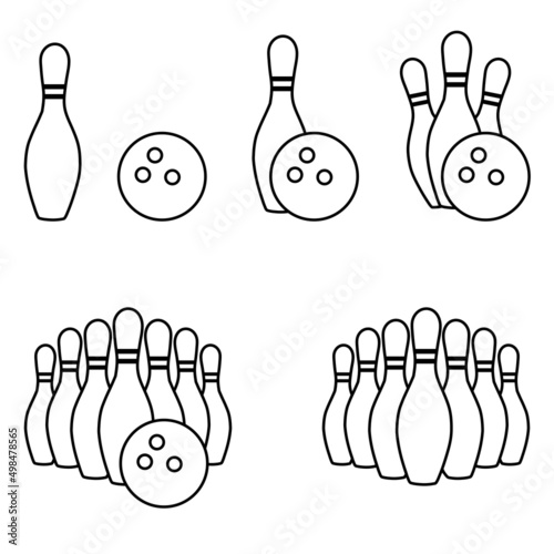 Bowling alley line icons set