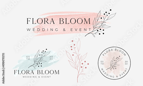 Hand-drawn floral botanical logo illustration collection for beauty, natural, organic  Vector