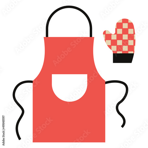 Apron and potholder vector simple illustration isolated on a white background.