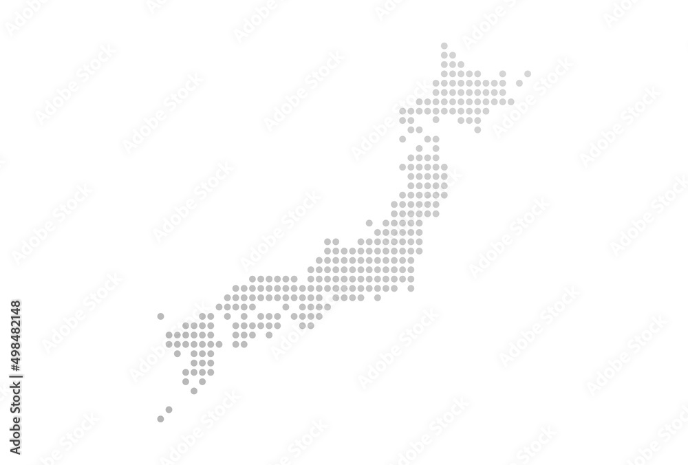 Fototapeta ドットで描いた薄いグレーのグラデーションの日本地図・日本列島 - シンプルな日本全図の素材