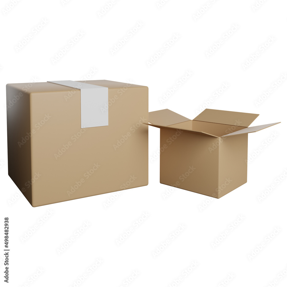 Cardboard packing online shop or gift package 3d rendering illustration