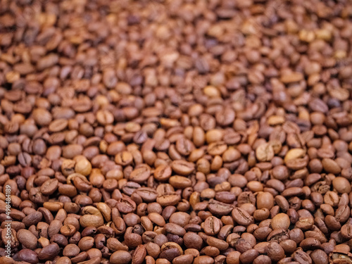 Selective focus on roasted coffee beans