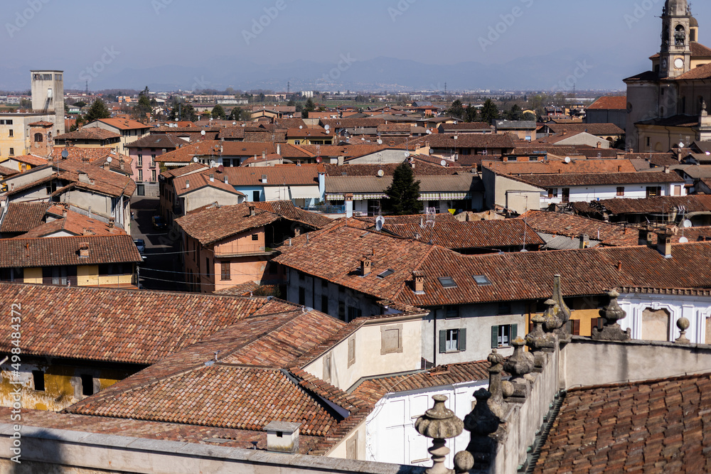 view of the old european city of bergamo in italy from the roof