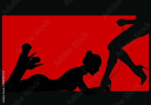 black silhouette of two seductive women on a red background