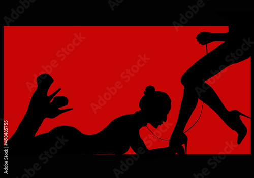 black silhouette of two seductive women on a red background