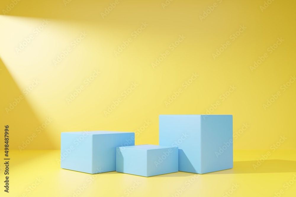Obraz premium Blue podium on yellow abstract background.