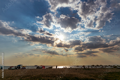 sunset on the beach. natural clouds with blue sky