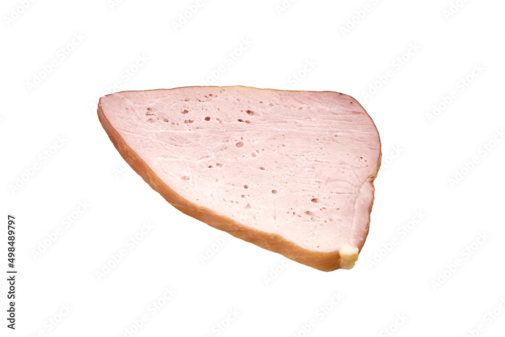 Smoked pork meat slice isolated on white