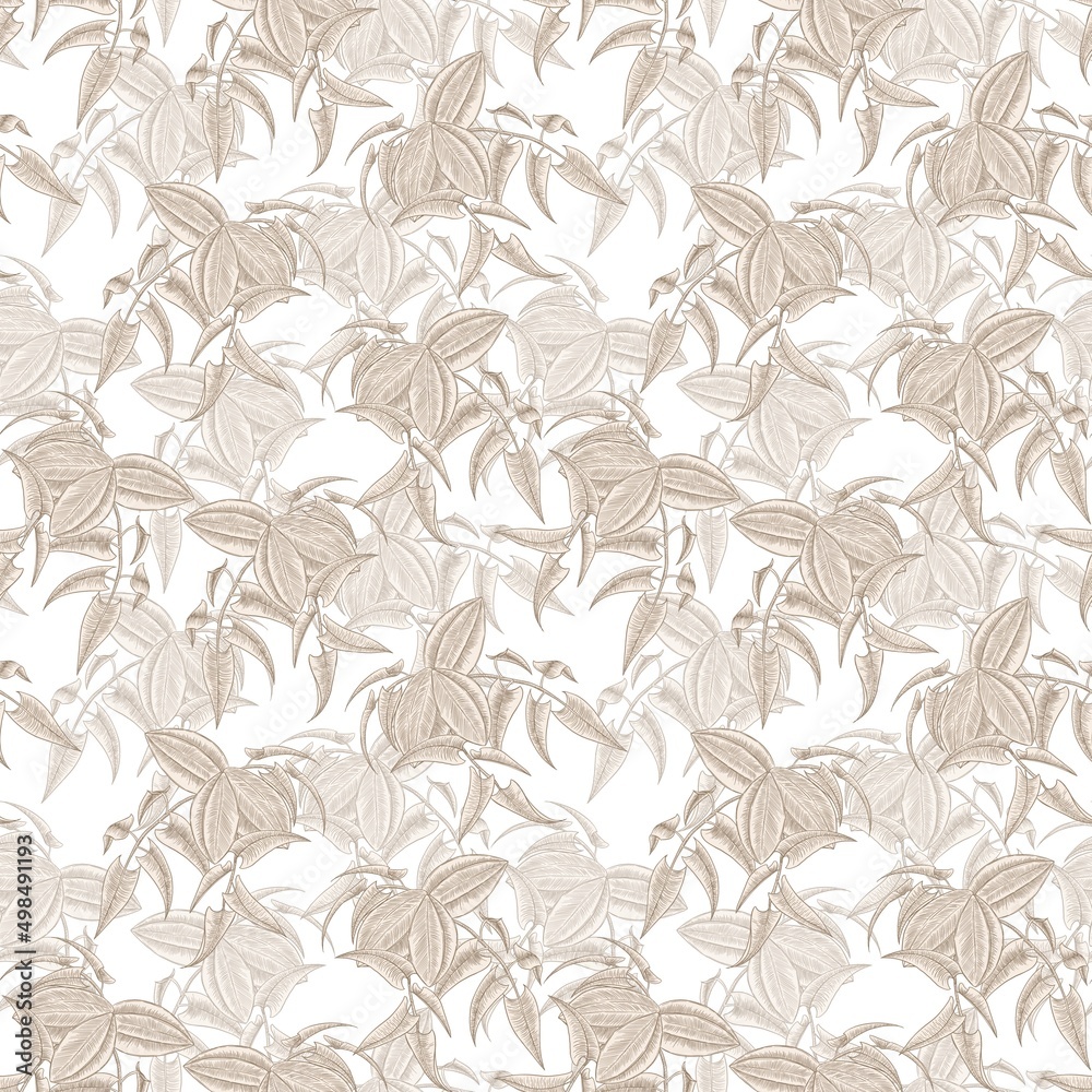 Floral decorative pattern, seamless, from illustrations of contour branches with pecans