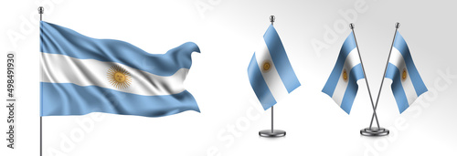 Set of Argentina waving flag on isolated background vector illustration