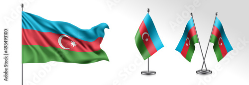 Set of Azerbaijan waving flag on isolated background vector illustration photo