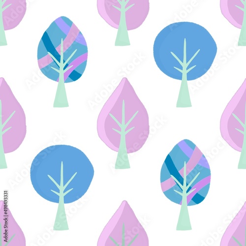 Floral seamless trees pattern for fabrics and textiles and packaging and gifts and cards and linens and kids © Tetiana