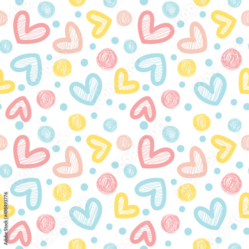 Fototapeta Naklejka Na Ścianę i Meble -  Seamless pattern with hearts in pastel colors. Great for Baby, Valentine's Day, Mother's Day, wedding, scrapbook, surface textures.