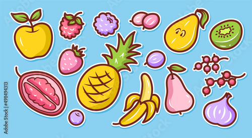 Wallpaper Mural A set of stickers of tropical exotic and garden fruits. Doodles,cartoon isolated on a white background.	 Torontodigital.ca