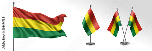 Set of Bolivia waving flag on isolated background vector illustration photo