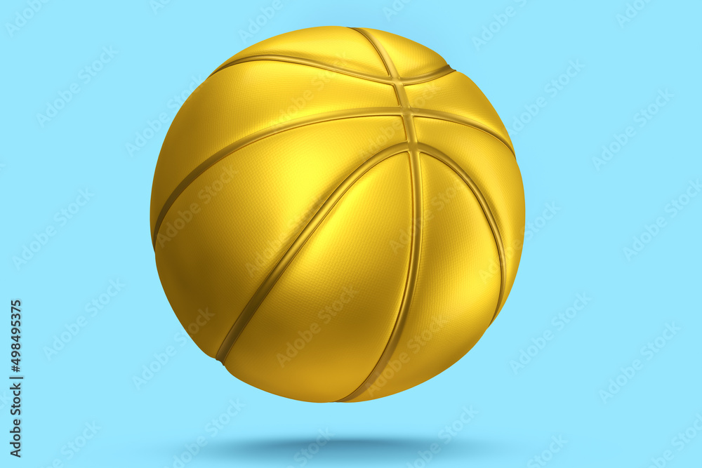 Gold basketball ball isolated on blue background