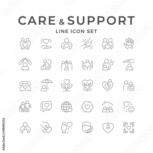 Set line icons of care and support
