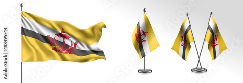 Set of Brunei Darussalam waving flag on isolated background vector illustration