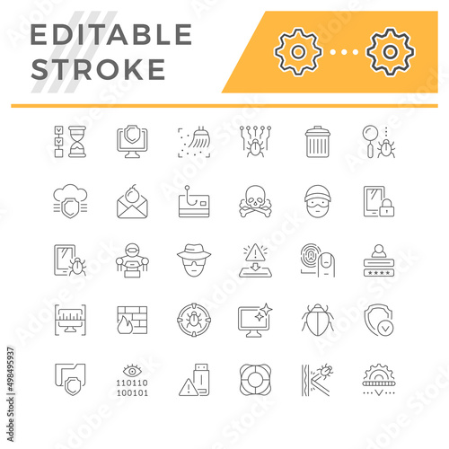 Set line icons of cyber security