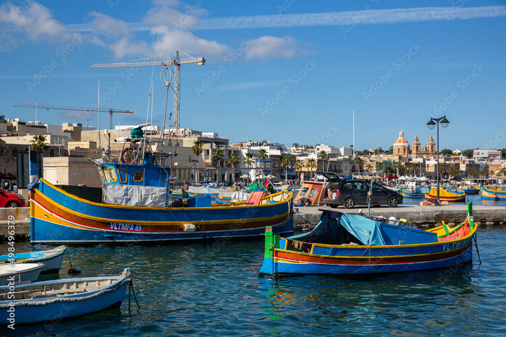 Colourful boats in  Marsaxlokk  Port, Malta, Europe