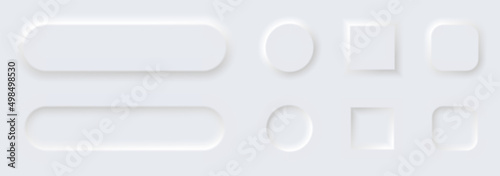 Button element icons for mobile and web interface. Blank modern buttons set in white minimal illustration for user interface of website, app and business.Design of neomorphism round templates.