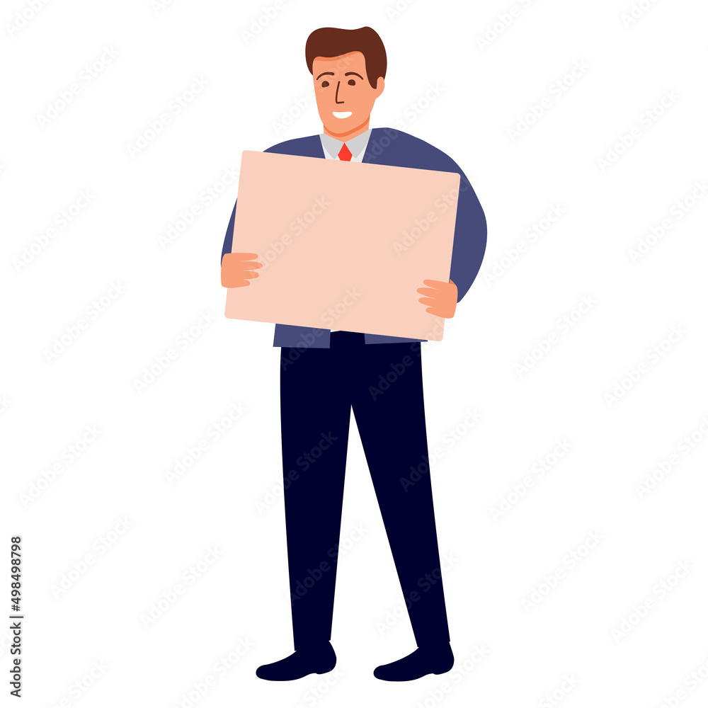 A businessman is protesting against injustice. Social issue.Isolated on white background. Vector flat illustration.
