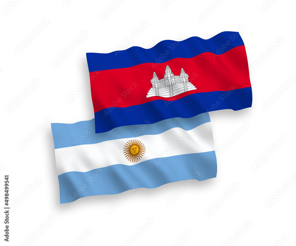Flags of Kingdom of Cambodia and Argentina on a white background Flags of Kingdom of Cambodia and Argentina on a white background