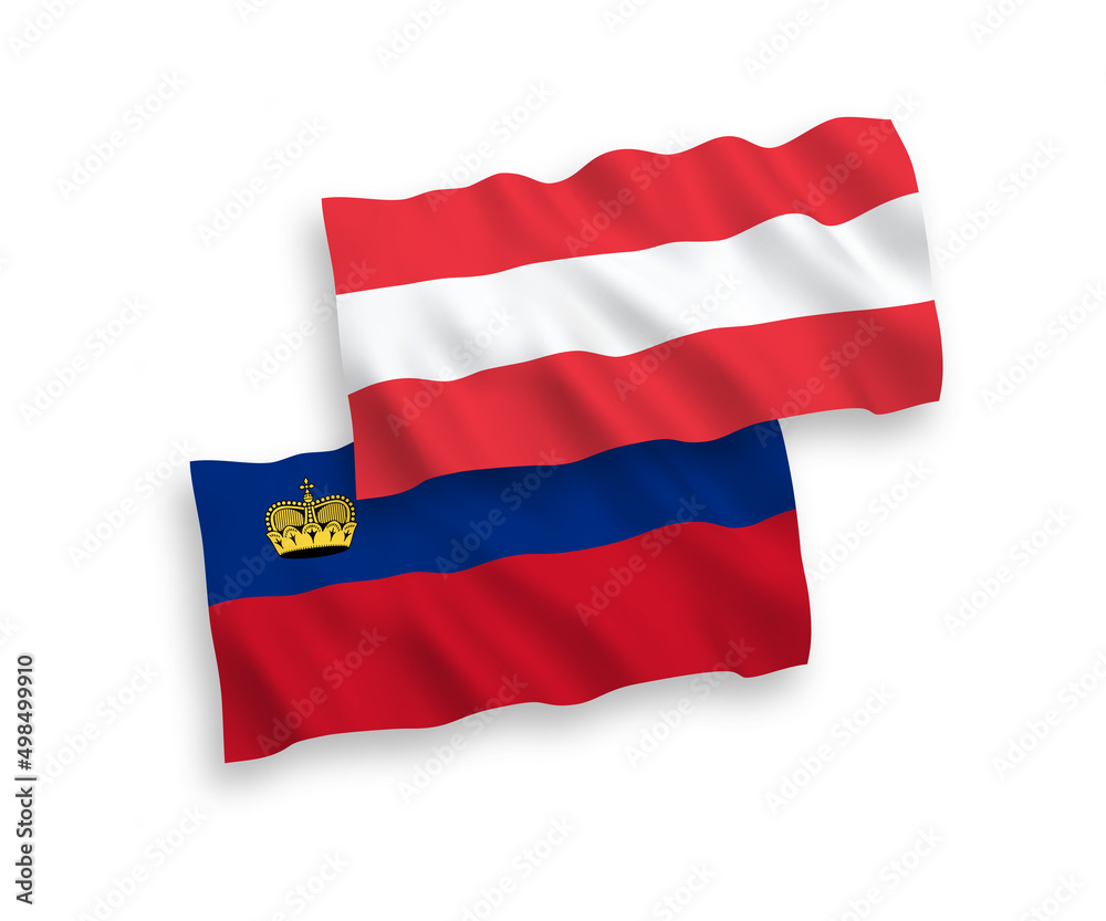 Flags of Austria and Liechtenstein on a white background Flags of Austria and Liechtenstein on a white background