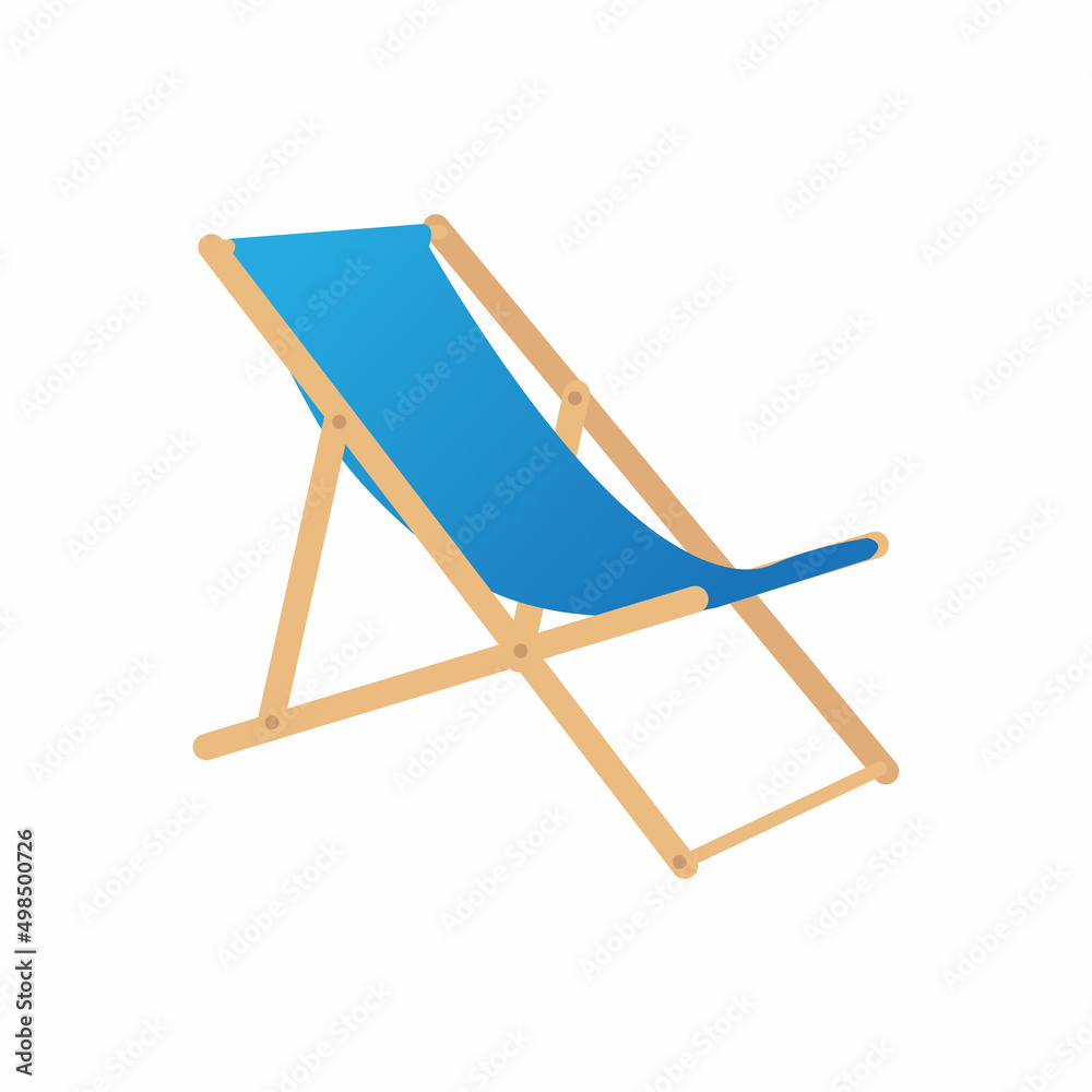 Vector blue lounge chair, beach chaise isolated on white background front view