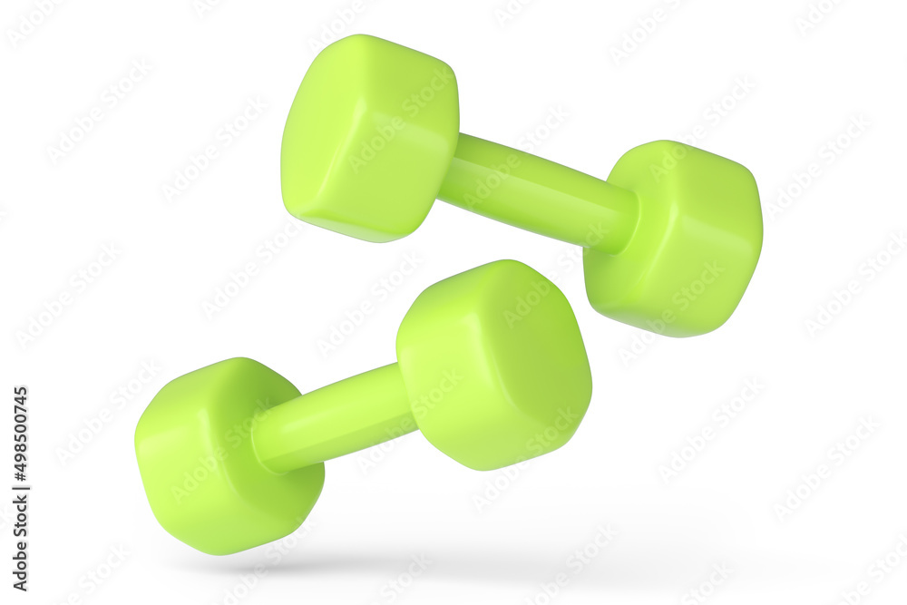 Pair of rubber green dumbbells isolated on white background Pair of rubber green dumbbells isolated on white background