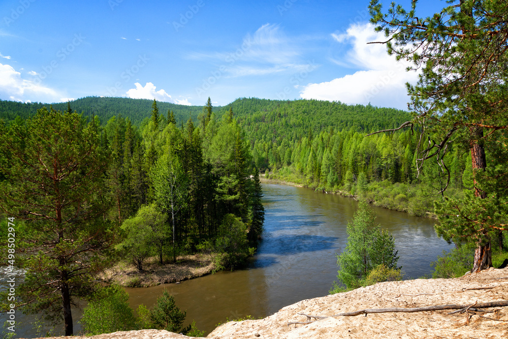Summer landscape with a river. Tunkinsky National Park, Russia