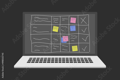 Online planning board in laptop. Tasks to manage business project