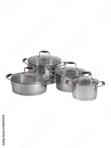 Set of saucepans on a white background