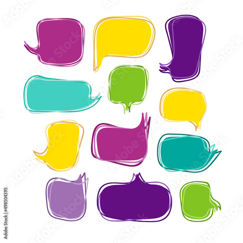 Set of multicolored talking bubbles. Isolated on white background. Vector illustration.